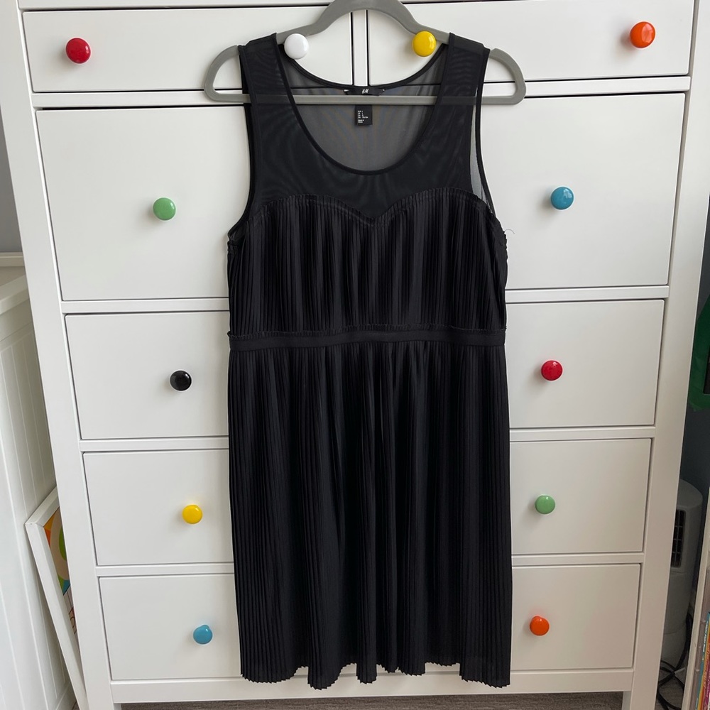 Black pleated dress with mesh top